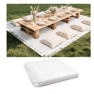 Elegant White Fringe Tablecloth for Outdoor Dining